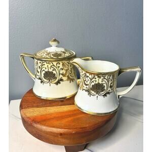 Antique Nippon Hand Painted Creamer & Sugar Set – Gold Gilt Porcelain